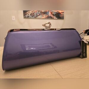 La Terre Lavender Long Glossy Clutch with Long Strap, Vegan, New with Tags!